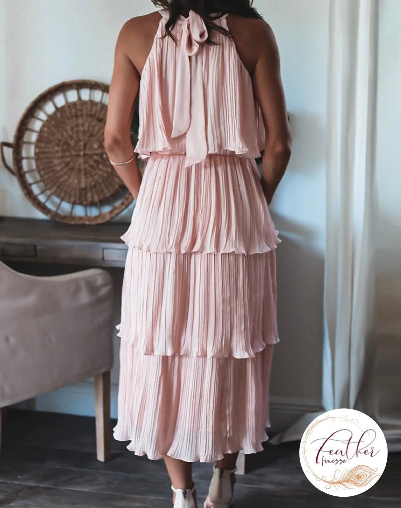 Halter Pleated Layered Dress