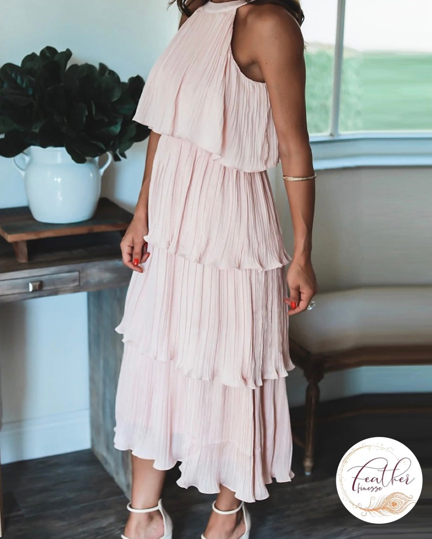 Halter Pleated Layered Dress