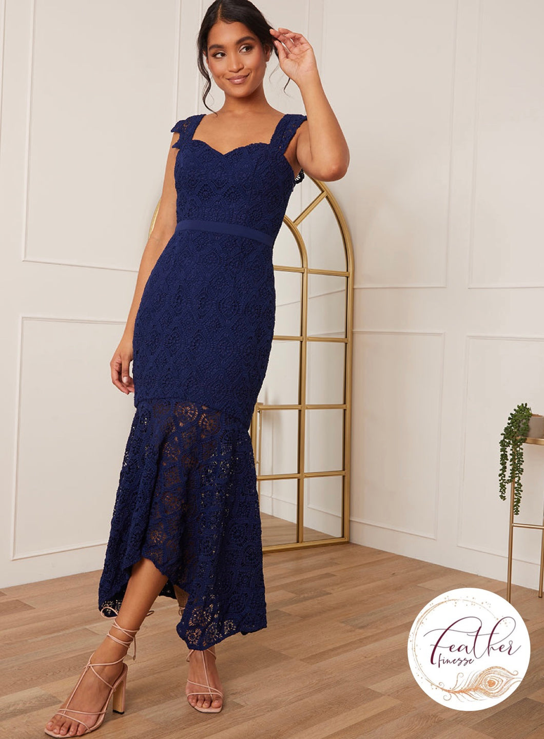 Navy Sweetheart Lace Midi Dress – Feather Finesse